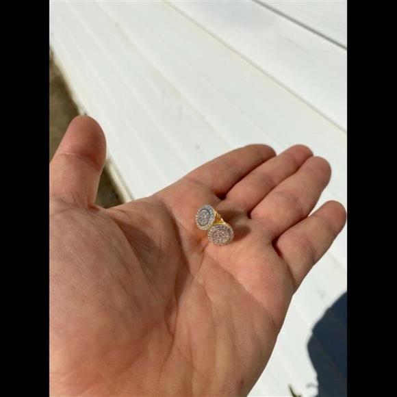 COPY - Real Solid 925 Silver Iced CZ Hip Hop Men's Earrings Big Studs 14k Gold … - Picture 3 of 9